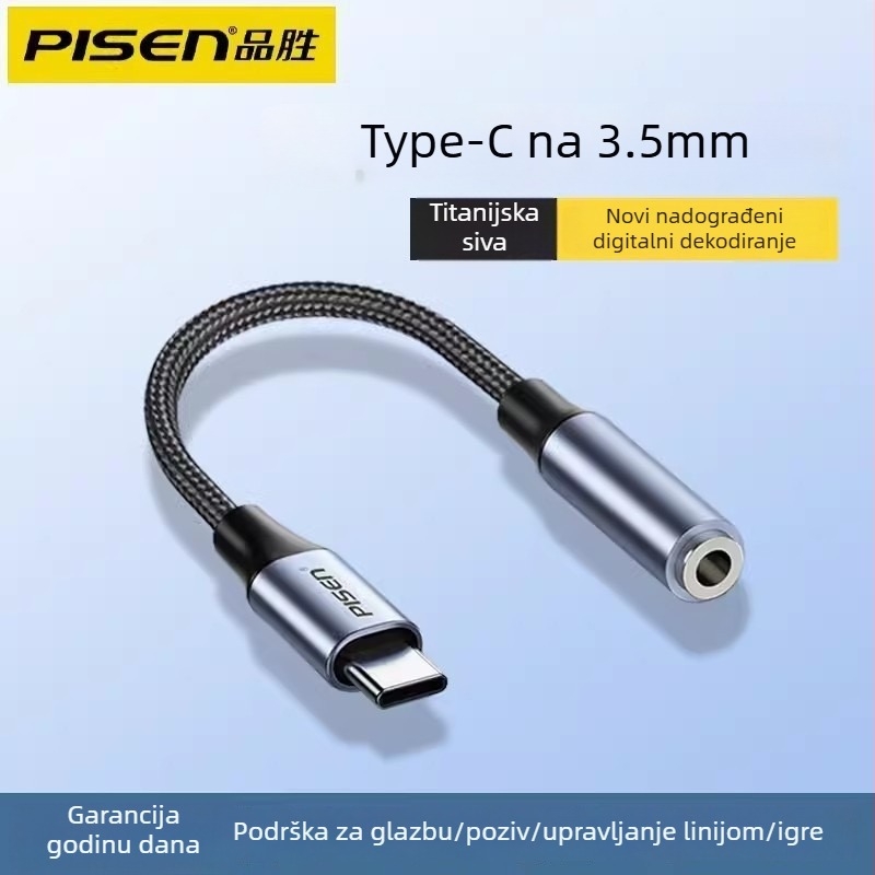 Pisen Type-C na 3,5 mm audio adapter kabel, USB-C pretvarač za slušalice za Type-C uređaje