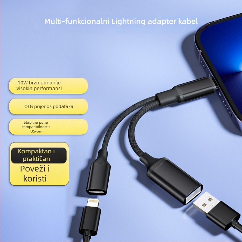 Type-C hub s dvostrukim izlazom, brzo punjenje i USB prijenos podataka, kompatibilan s mobilnim uređajima i iPadom, model YH-LJX-012