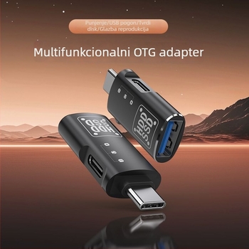 2-u-1 USB-C OTG adapter s USB-A priključkom za prijenos podataka i napajanje, podržava vanjski tvrdi disk, tipkovnicu i miš za mobilne telefone