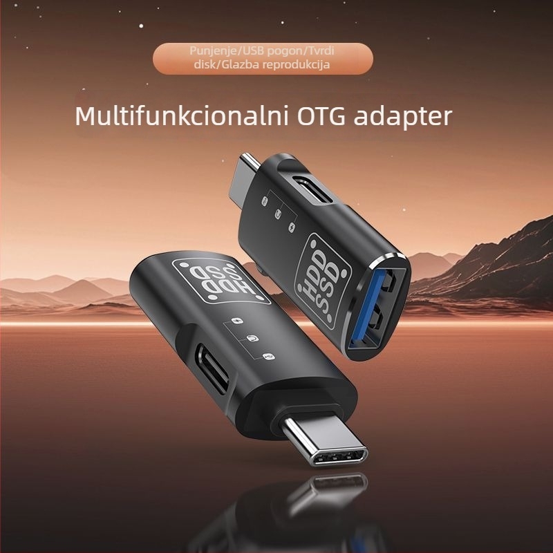 2-u-1 USB-C OTG adapter s USB-A priključkom za prijenos podataka i napajanje, podržava vanjski tvrdi disk, tipkovnicu i miš za mobilne telefone
