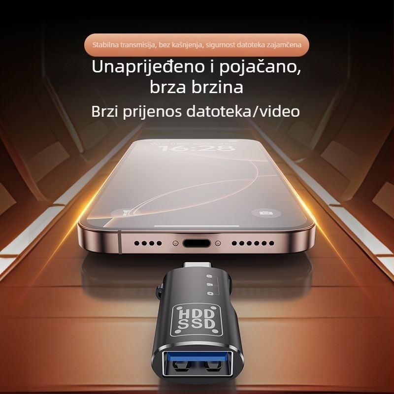2-u-1 USB-C OTG adapter s USB-A priključkom za prijenos podataka i napajanje, podržava vanjski tvrdi disk, tipkovnicu i miš za mobilne telefone