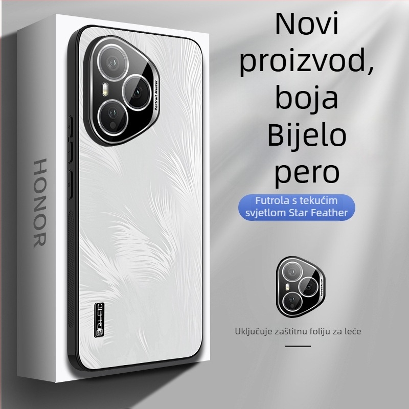 Kućište za Honor 500 i Honor Magic 8 s zaštitnim filmom za kameru, uzorak zvjezdastih pera, potpuno pokriće, otporno na padove