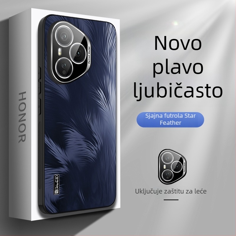 Kućište za Honor 500 i Honor Magic 8 s zaštitnim filmom za kameru, uzorak zvjezdastih pera, potpuno pokriće, otporno na padove
