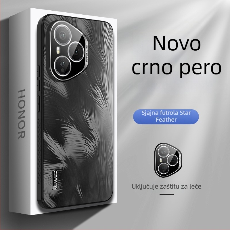 Kućište za Honor 500 i Honor Magic 8 s zaštitnim filmom za kameru, uzorak zvjezdastih pera, potpuno pokriće, otporno na padove