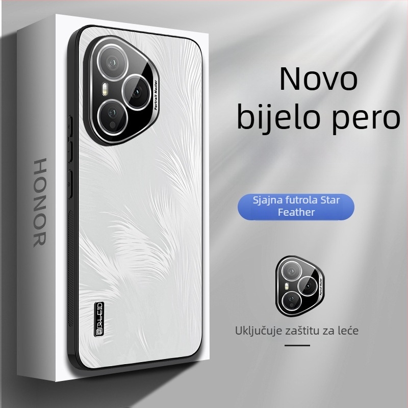 Kućište za Honor 500 i Honor Magic 8 s zaštitnim filmom za kameru, uzorak zvjezdastih pera, potpuno pokriće, otporno na padove