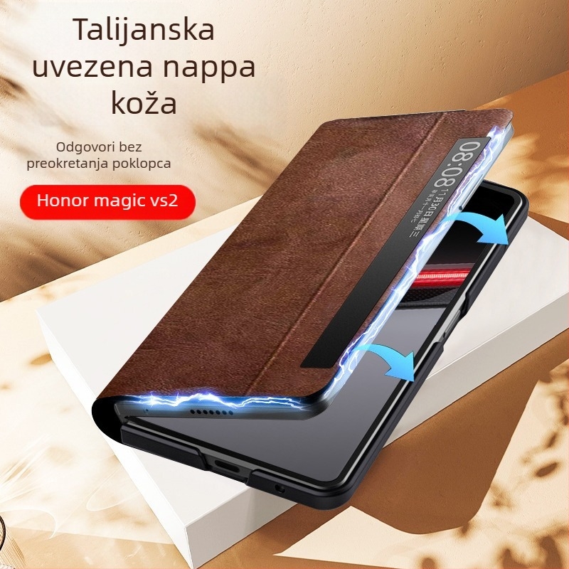 Kožna flip futrola za Honor MagicV2RSR s potpuno pokriće, VS2 preklopni zaslon i pametan prozor za prikaz