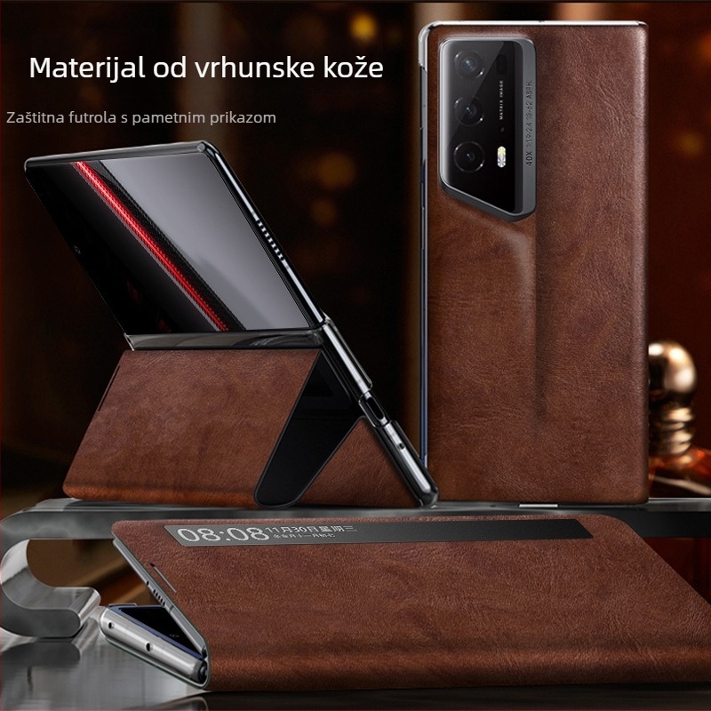 Kožna flip futrola za Honor MagicV2RSR s potpuno pokriće, VS2 preklopni zaslon i pametan prozor za prikaz