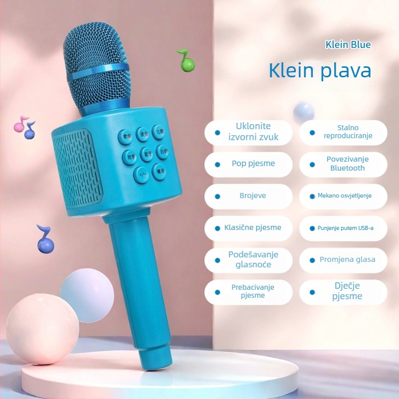 Bežični Bluetooth dječji mikrofon s karikaturalnim dizajnom i ugrađeni zvučnik — karaoke igračka, ABS materijal, za uzrast 7–14 godina