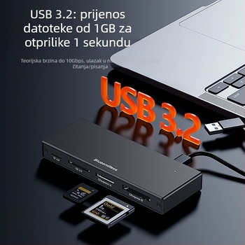 Pet-portni USB 3.2 visokorazinski čitač kartica s podrškom CF/SD/TF, USB-C/USB dvostruki konektor, aluminijski legura kućište, 5V napajanje