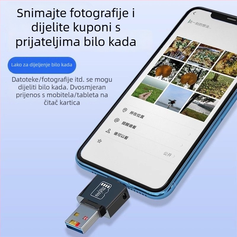 TF čitač kartica USB 3.1, Type-C i USB, 2-u-1, metalno kućište