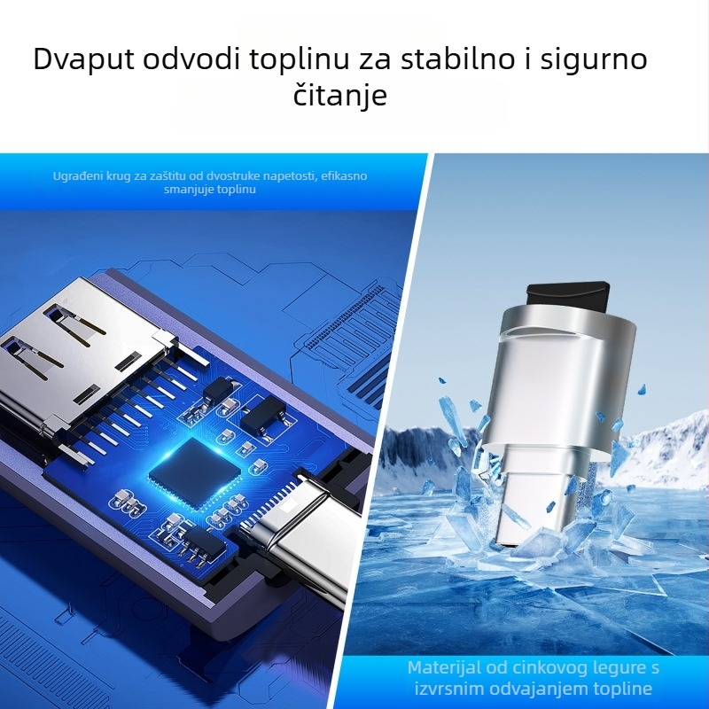 TYPE-C čitač kartica za mobitel, podrška TF kartice, USB 2.0 OTG, vanjsko metalno kućište