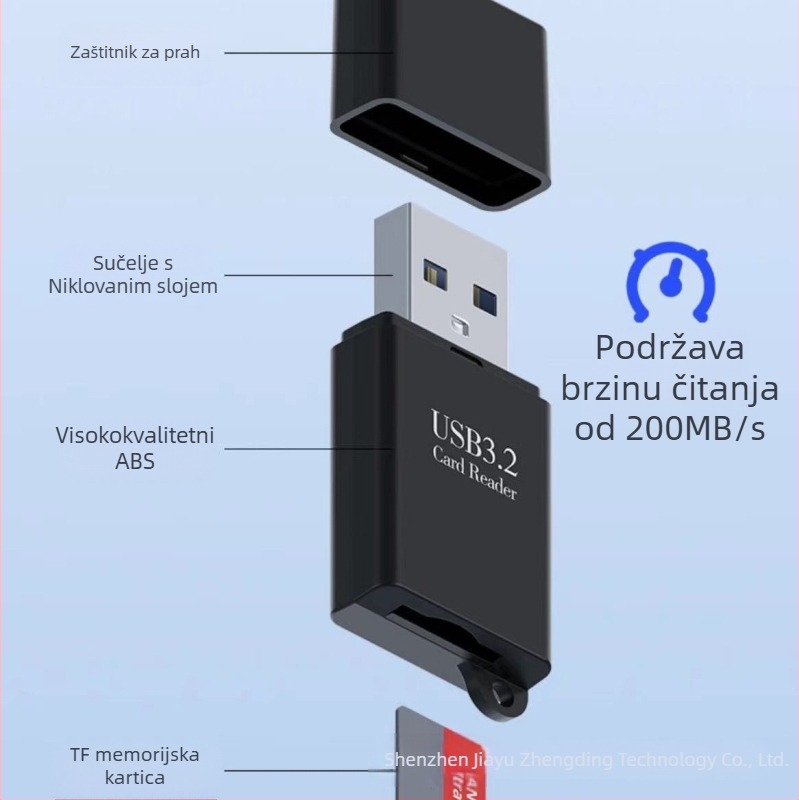 USB3.2 TF čitač kartica – vanjski USB 3.2 interfejs, podržava TF kartice, kompatibilan sa Windows 7, kompaktan dizajn