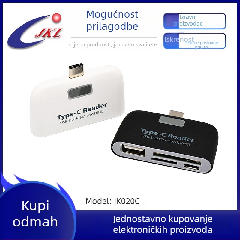 OTG 4-u-1 čitač kartica s USB-C/USB 2.0 — vanjski za SD/SDHC/TF, kompatibilan s Apple iPhone/iPad, Android, računalima i tabletima