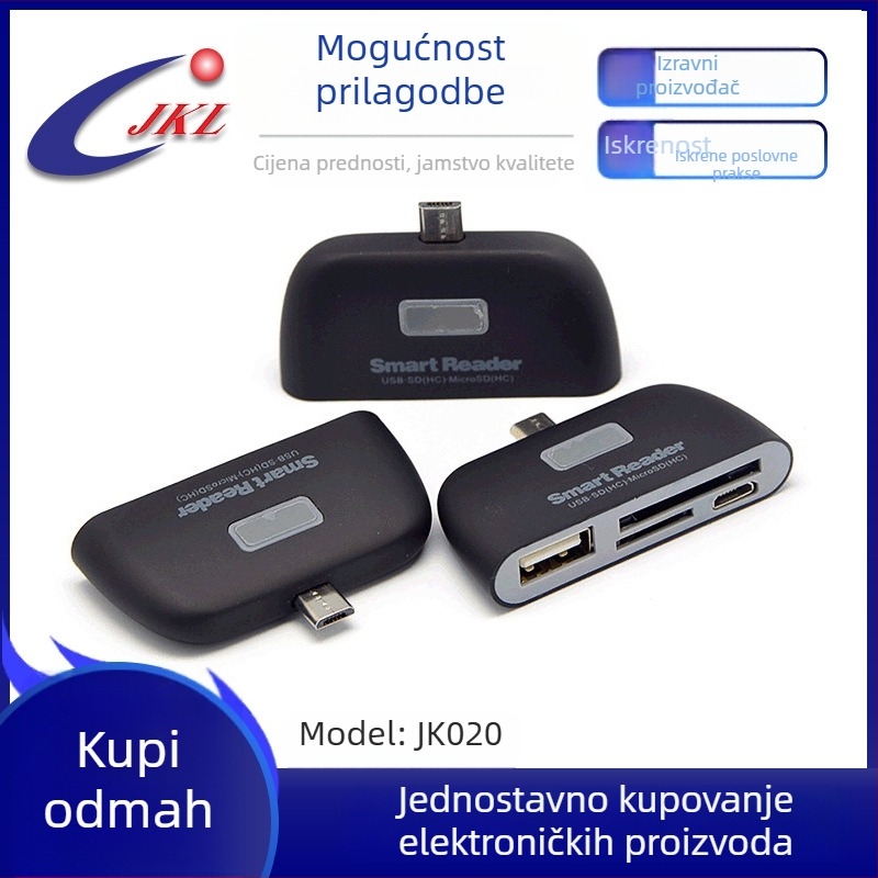 OTG 4-u-1 čitač kartica s USB-C/USB 2.0 — vanjski za SD/SDHC/TF, kompatibilan s Apple iPhone/iPad, Android, računalima i tabletima