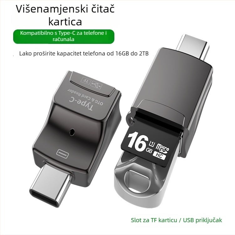 Jaya JY-270 USB-C OTG čitač kartica za mobitele, dvostruka funkcija: podrška TF kartici i USB disku, kompatibilan s Apple i Huawei