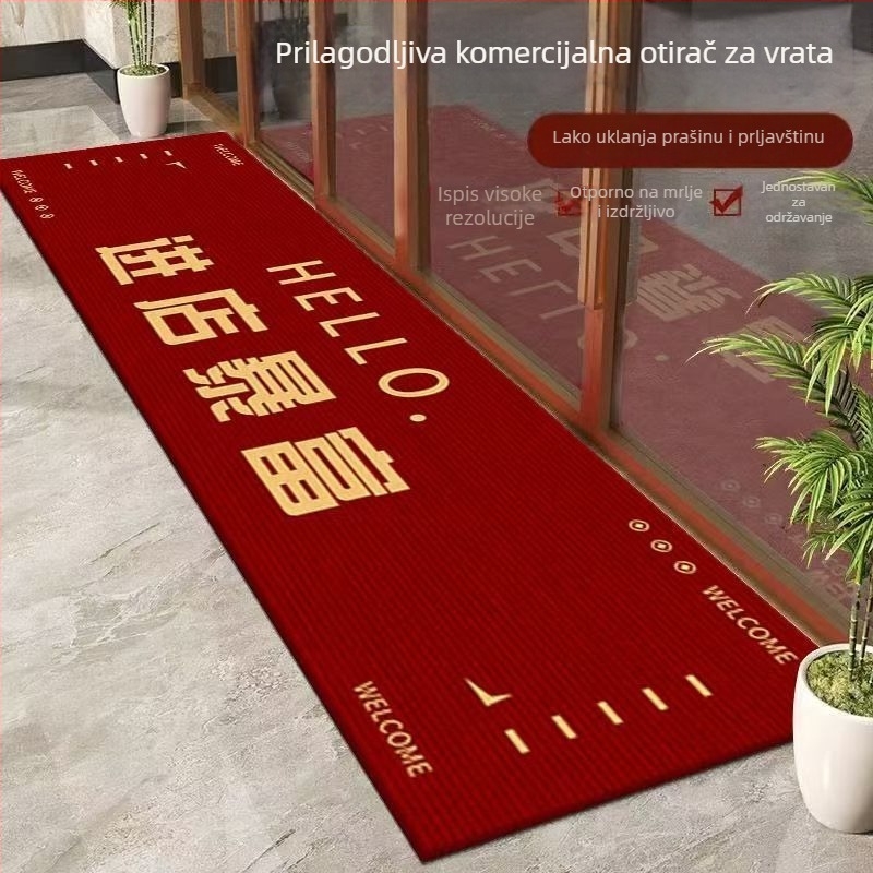 Komercijalna ulazna prostirka s prugastim uzorkom, od poliesterskih vlakana, otporna na mrlje i habanje, pogodna za trgovine i hotele