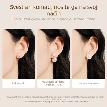 Ženske dvostruko biserne naušnice – nošenje sprijeda i straga, umjetne perle, srebrna igla 925, elektroplating, lagani luksuzni stil