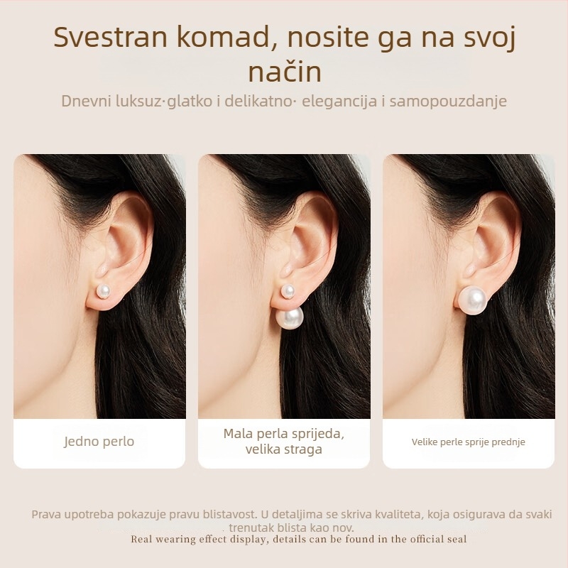 Ženske dvostruko biserne naušnice – nošenje sprijeda i straga, umjetne perle, srebrna igla 925, elektroplating, lagani luksuzni stil