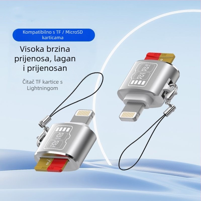 SD/TF čitač kartica sa svjetlom – Lightning sučelje, aluminijska legura, vanjska ugradnja, 20 g