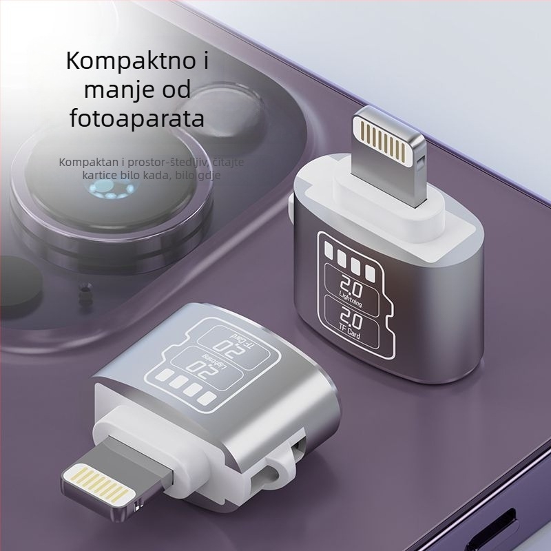 SD/TF čitač kartica sa svjetlom – Lightning sučelje, aluminijska legura, vanjska ugradnja, 20 g