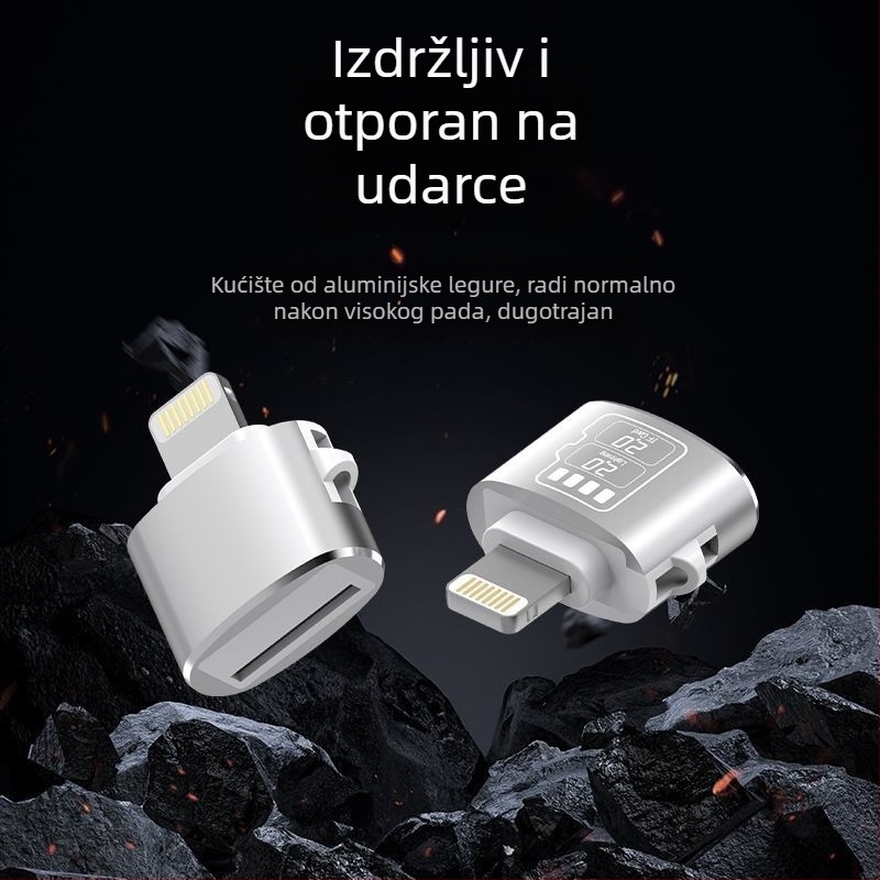 SD/TF čitač kartica sa svjetlom – Lightning sučelje, aluminijska legura, vanjska ugradnja, 20 g