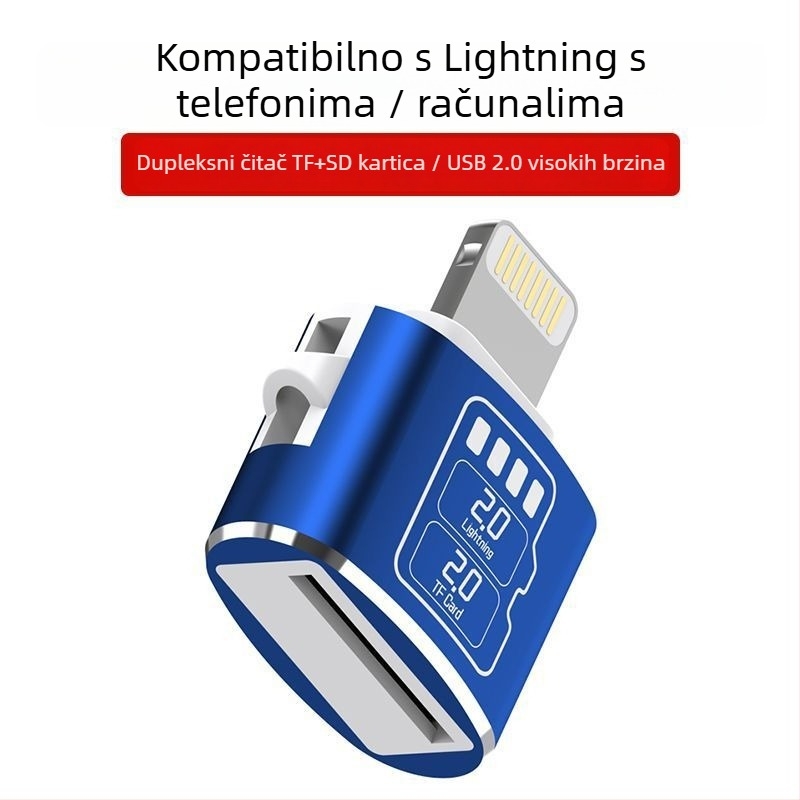 SD/TF čitač kartica sa svjetlom – Lightning sučelje, aluminijska legura, vanjska ugradnja, 20 g