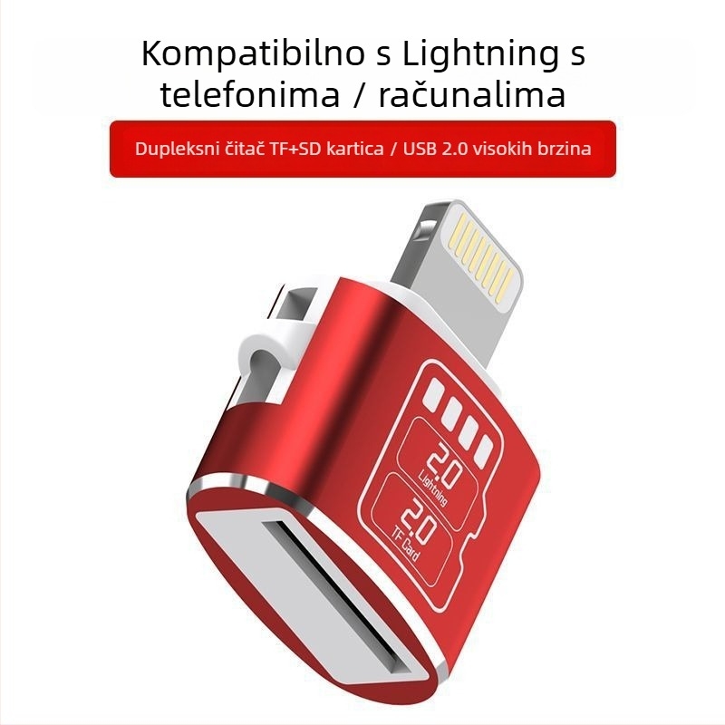 SD/TF čitač kartica sa svjetlom – Lightning sučelje, aluminijska legura, vanjska ugradnja, 20 g