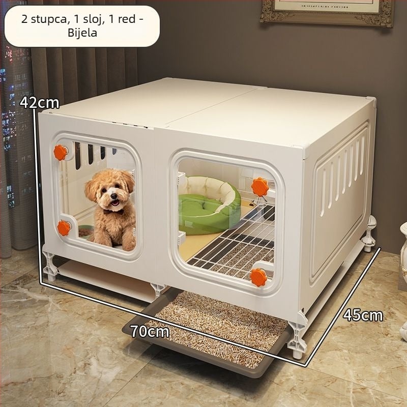 Kavez za manje pse s ugrađenim toaletom i kućicom za unutarnju upotrebu, konstrukcija od žičane mreže