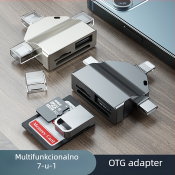 All-in-One čitač kartica USB 2.0 OTG adapter za SD/TF, cinkova legura, model P-7O, USB-C/Apple/Android OTG kompatibilnost