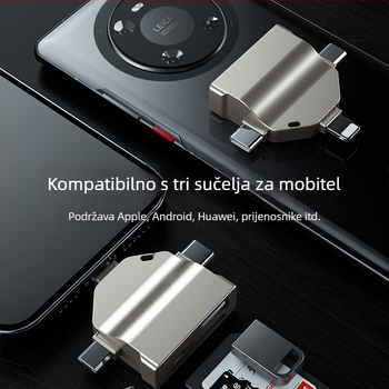 All-in-One čitač kartica USB 2.0 OTG adapter za SD/TF, cinkova legura, model P-7O, USB-C/Apple/Android OTG kompatibilnost