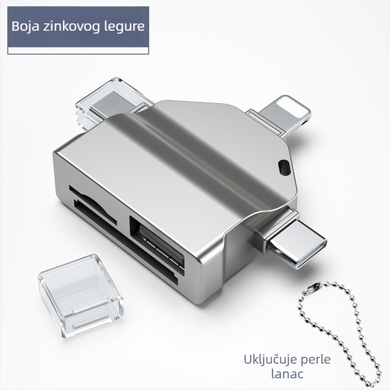 All-in-One čitač kartica USB 2.0 OTG adapter za SD/TF, cinkova legura, model P-7O, USB-C/Apple/Android OTG kompatibilnost