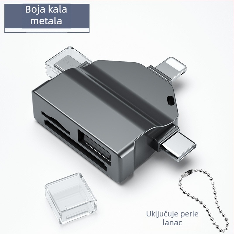 All-in-One čitač kartica USB 2.0 OTG adapter za SD/TF, cinkova legura, model P-7O, USB-C/Apple/Android OTG kompatibilnost