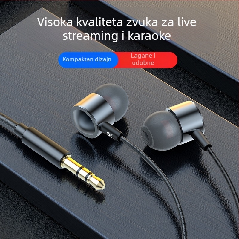 In-ear žične slušalice – 3,5 mm priključak, kabel 3 m, frekvencijski raspon 20–20000 Hz, impedancija 32 Ω, 10 mm zvučnik