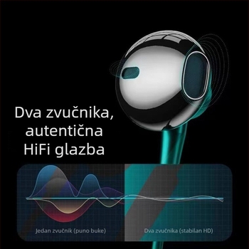 Ušne slušalice s kabelom, s ugrađenim mikrofonom i jakim basom, 14,2 mm driveri, metalno kućište, 3,5 mm priključak