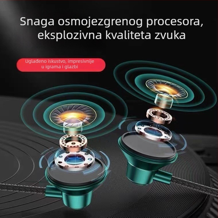 Ušne slušalice s kabelom, s ugrađenim mikrofonom i jakim basom, 14,2 mm driveri, metalno kućište, 3,5 mm priključak