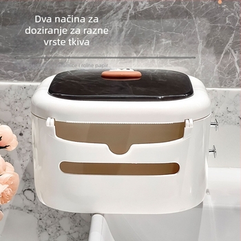 Zidni spremnik za maramice za lice - plast, moderni minimalistički stil, vodootporan, kompatibilan s rolom papira, model WJ-168
