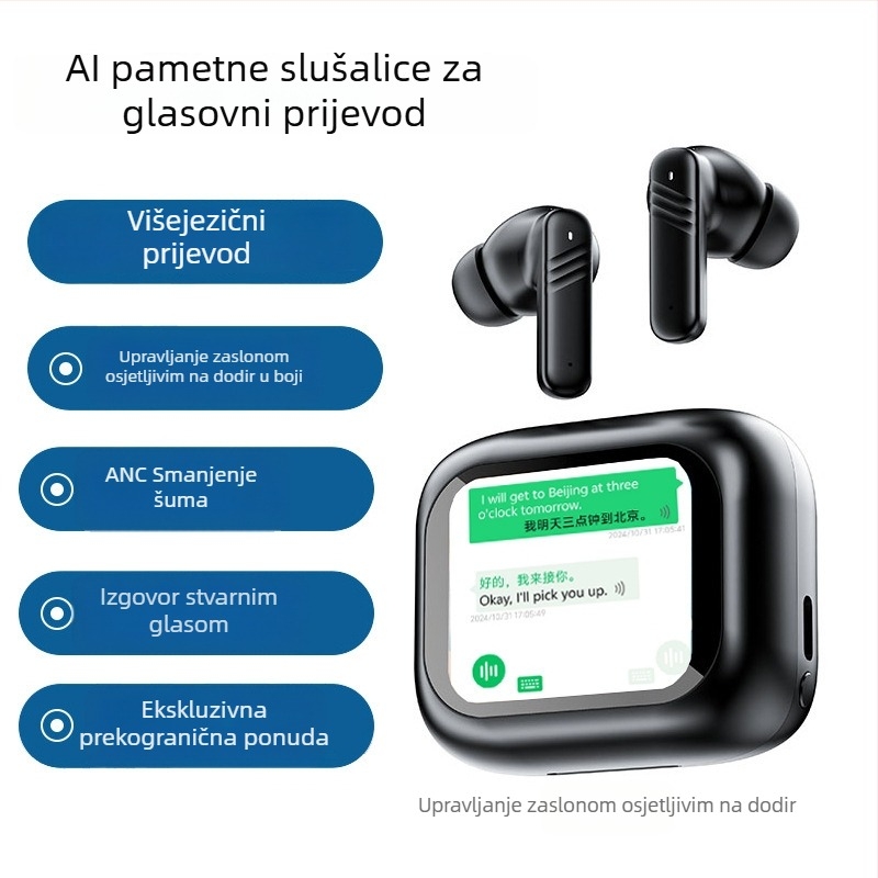 LX10 Pametne Bluetooth slušalice za prijevod s AI, potpuno dodirno sučelje, redukcija buke, glazba, LED prikaz, IPX4