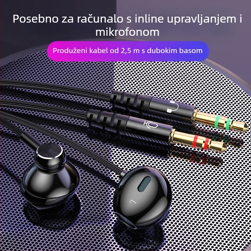 Ušni žični PC headset s 14,2 mm driverima, dvostruki 3,5 mm utor, kabel 2,5 m, mikrofon