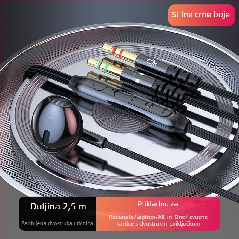 Ušni žični PC headset s 14,2 mm driverima, dvostruki 3,5 mm utor, kabel 2,5 m, mikrofon