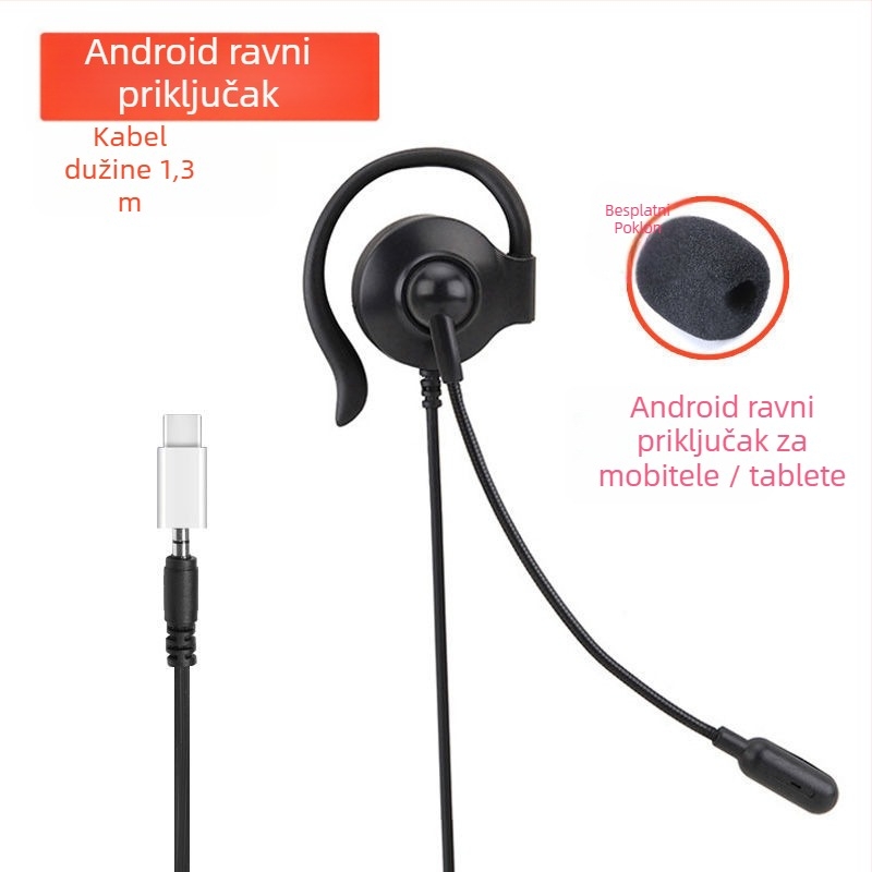 Slušalica za jedno uho s kukom za uho, žična s mikrofonom, za pozive, kompatibilna s mobitelima i računalima, L-konektor
