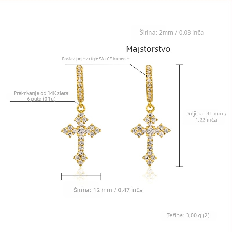 Naušnice od bakra i cirkonija, marka Jinao, oblik 1327355784, stil osoban, unisex