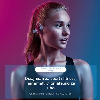 Slušalice s kostnom vodljivosti, kuka za uho, bežične za trčanje, doseg 10 m, Bluetooth 5.3, trajanje baterije >8 h, redukcija buke