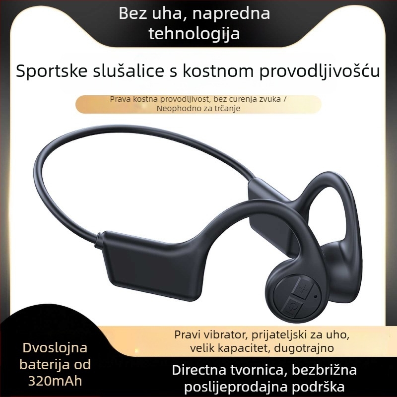 Slušalice s kostnom vodljivosti, kuka za uho, bežične za trčanje, doseg 10 m, Bluetooth 5.3, trajanje baterije >8 h, redukcija buke
