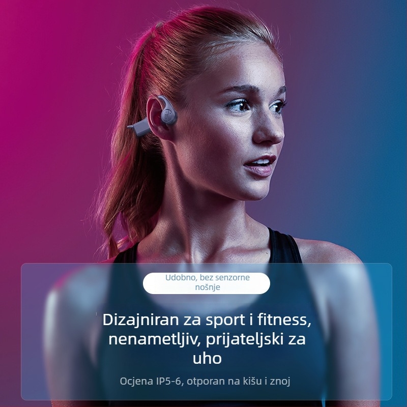 Slušalice s kostnom vodljivosti, kuka za uho, bežične za trčanje, doseg 10 m, Bluetooth 5.3, trajanje baterije >8 h, redukcija buke