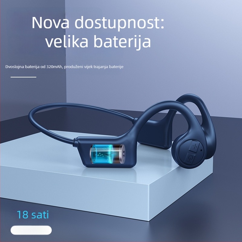 Slušalice s kostnom vodljivosti, kuka za uho, bežične za trčanje, doseg 10 m, Bluetooth 5.3, trajanje baterije >8 h, redukcija buke