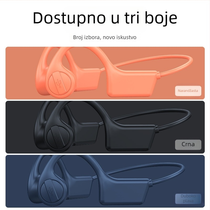 Slušalice s kostnom vodljivosti, kuka za uho, bežične za trčanje, doseg 10 m, Bluetooth 5.3, trajanje baterije >8 h, redukcija buke