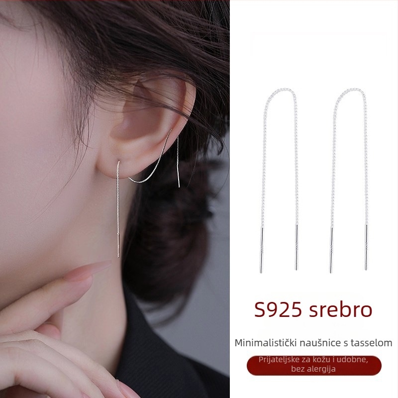 Naušnice od 925 srebra, duge resice, minimalistički dizajn, za žene