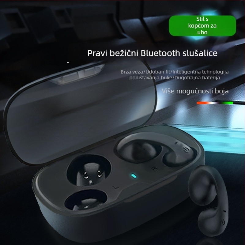 Sportske slušalice s klipom za uho, redukcija šuma, Bluetooth 5.3, trajanje baterije 4–8 sati, domet 10–15 m, dizajn za uho