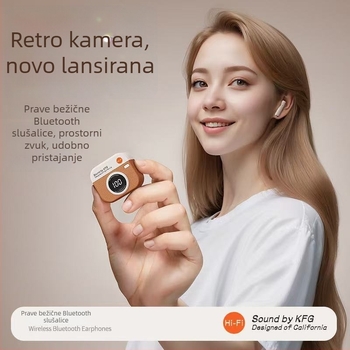 Q86 bežične Bluetooth slušalice u retro stilu kamere, futrola s digitalnim zaslonom, duga trajanje baterije, privatni model iz serije Q