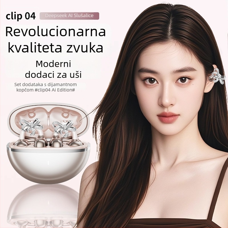 Bežične Bluetooth slušalice s klipsom za uho u obliku mašne, redukcija šuma, AI prijevod
